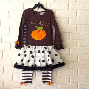 Rare Editions Fall Thanksgiving Dress & Leggings Set Size 5 NEW